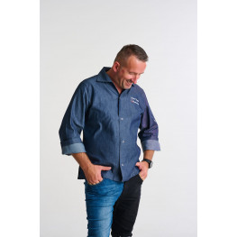 Kuchařský rondon EGOchef VIP s košilovým střihem UNISEX - jeans - dlouhý rukáv