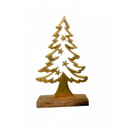 Vianocna dekoracia drevo kov zlaty stromcek 15x30 cm
