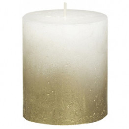 Vianočná sviečka valec perlová biela zlatá 6,5x7 cm