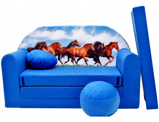 Dětská pohovka modrá koně