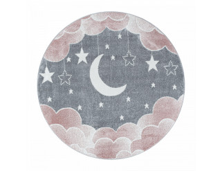 Detský koberec Funny mesiac nad oblakmi ružový / sivý, kruh 