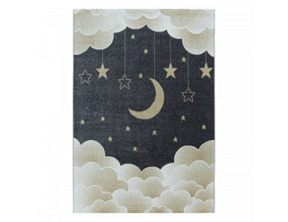 Dětský koberec Funny měsíc nad oblaky, šedý / zlatý