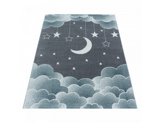 Dětský koberec Funny měsíc nad oblaky modrý / šedý