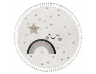 Detský koberec YOYO EY78 kruh, biely / béžový - mraky, dúha, kvapky