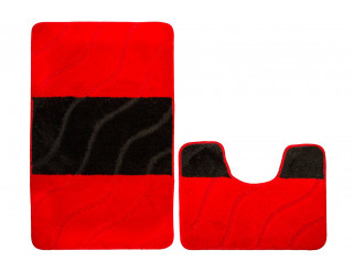 Sada kúpeľňových koberčekov FIORI červená / čierna, pruhy / vlny