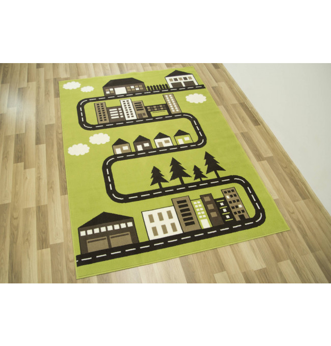 Detský  koberec  Kids 534451/67955 - Uličky pomedzi domčeky, zelený