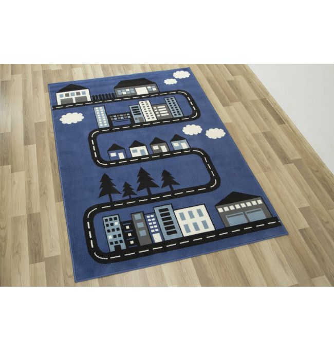 Dětský koberec Kids 534451/94955 - Uličky mezi domky, modrý