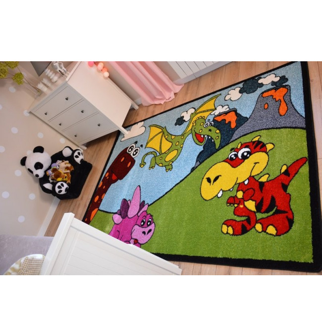 Detský koberec Kids Dino zelený C417