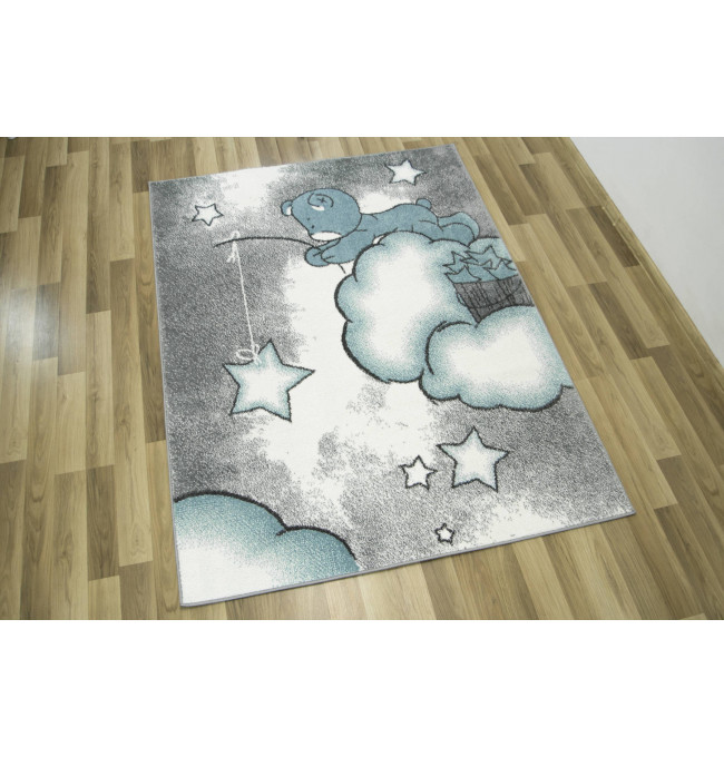 Dětský koberec Lima 1295A krém/modrý Medvídek, oblaka a hvězdy