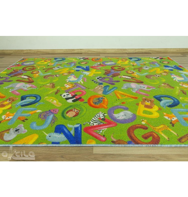 Dětský metrážový koberec Alfabet 12 zelený