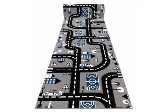 Dětský metrážový koberec PETIT CITY MĚSTO ULICE ULIČKY šedý