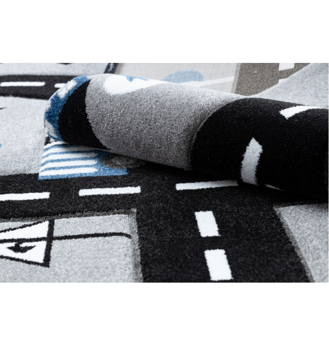 Dětský metrážový koberec PETIT CITY MĚSTO ULICE ULIČKY šedý