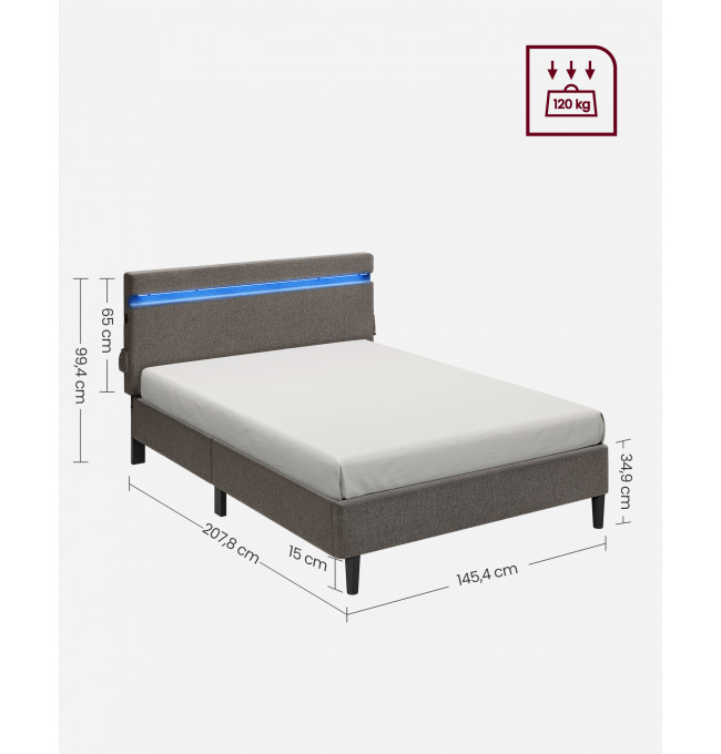 Kovová manželská posteľ s LED 140 cm RMB802G71