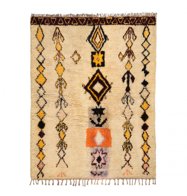 Ručne tkaný vlnený koberec BERBER BJ1005 Boujaad berber Boho, béžový / žltý
