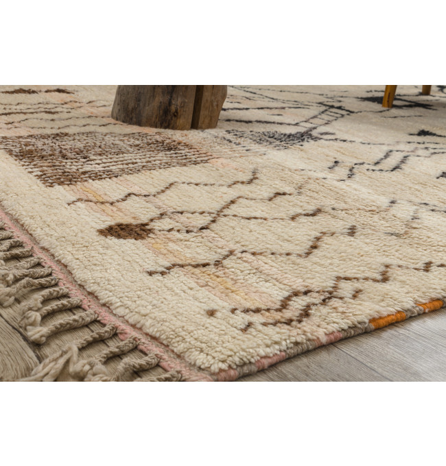 Ručne tkaný vlnený koberec BERBER BJ1077 Boujaad berber Boho, béžový / čierny