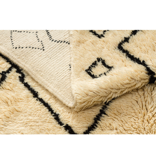 Ručne tkaný vlnený koberec BERBER MR1652 Beni Mrirt berber kosoštvorce, béžový / čierny