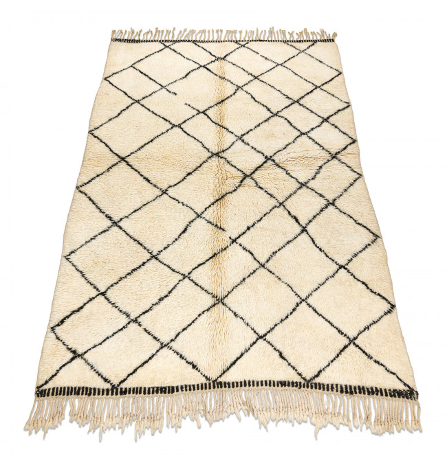 Ručne tkaný vlnený koberec BERBER MR1943 Beni Mrirt berber károvaný, béžový / čierny