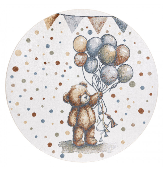 Koberec BONO 9614 medvedík / balóny, krémový / svetlosivý, kruh