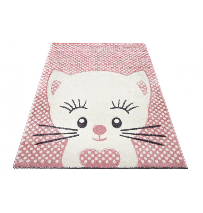 Detský koberec 3D mačička, krémový / ružový