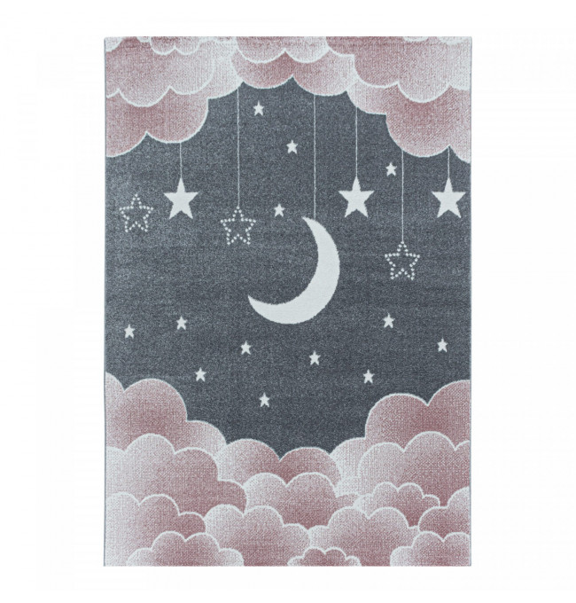 Detský koberec Funny mesiac nad oblakmi, ružový / sivý
