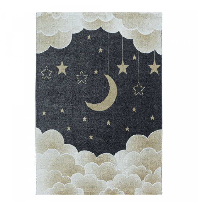 Detský koberec Funny mesiac nad oblakmi, sivý / zlatý 