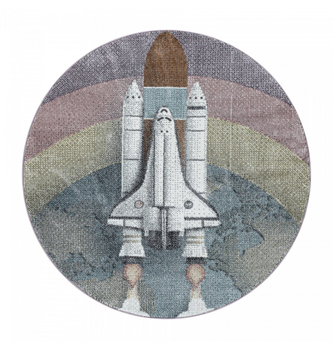 Detský koberec Funny vesmírna raketa, viacfarebný kruh 
