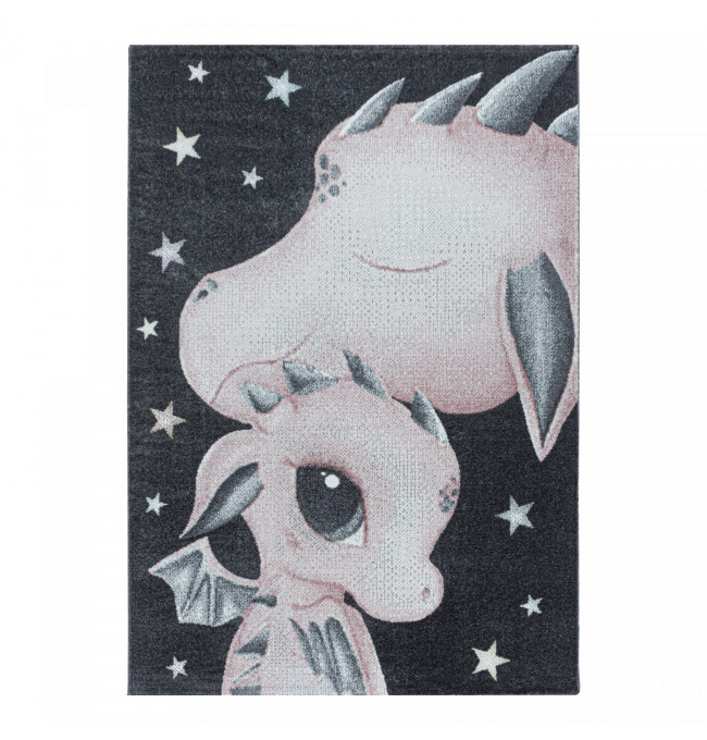 Dětský koberec Funny drak, růžový / šedý