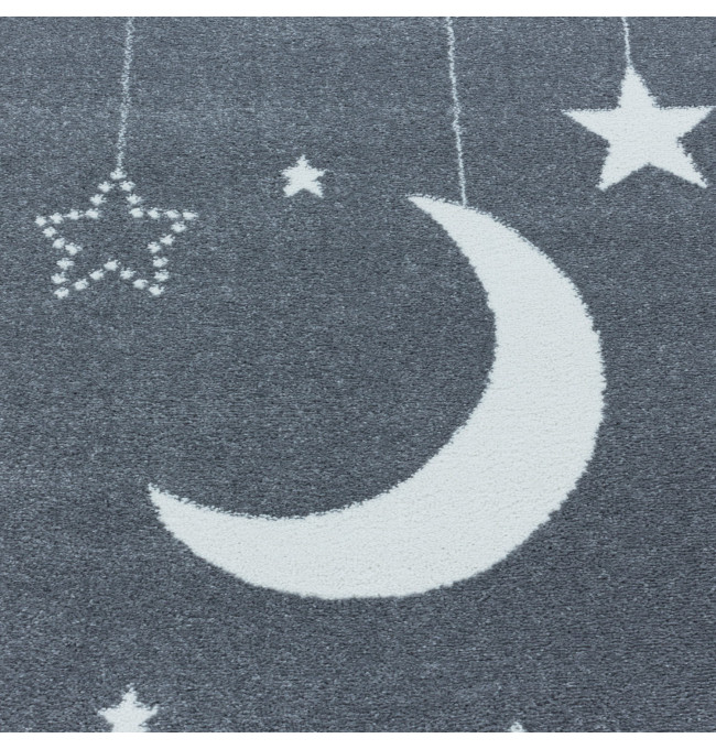 Detský koberec Funny mesiac nad oblakmi modrý / sivý, kruh