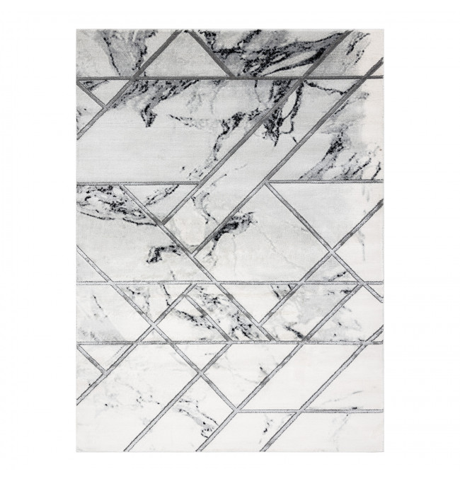 Koberec EMERALD exkluzivní 0085 glamour, styl marmur, geometrický bílý / stříbrný