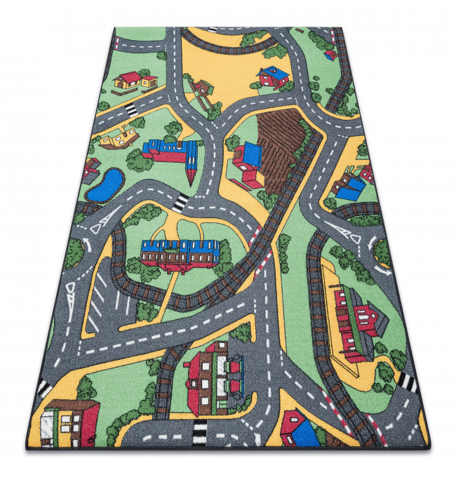 Detský koberec REBEL ROADS Playtime 95 Mesto protišmykový - sivý / zelený