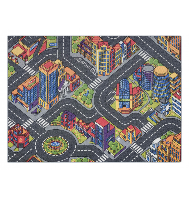 Dětský koberec REBEL ROADS Urban life 97 Metropolis, ulice protiskluzový - šedý