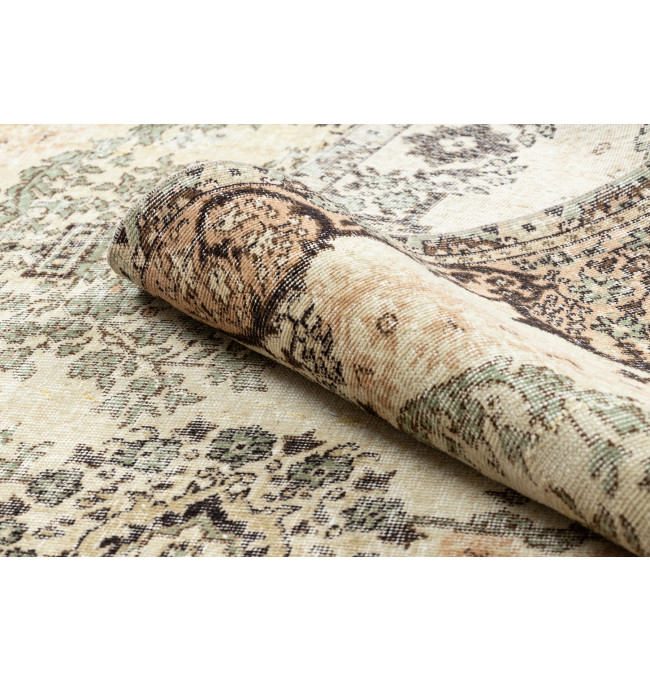 Ručne tkaný vlnený koberec Vintage 10003 ornament / kvety, béžový / zelený