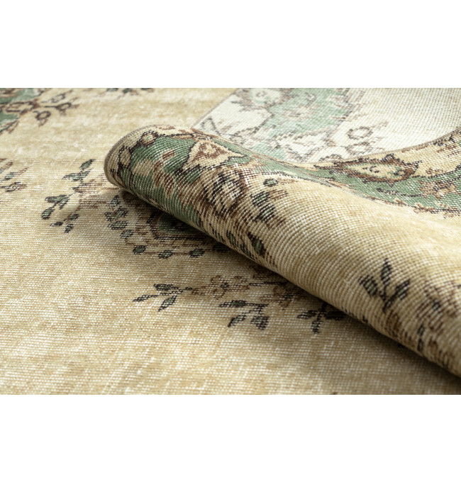 Ručně tkaný vlněný koberec Vintage 10005 ornament / květy, béžový / zelený
