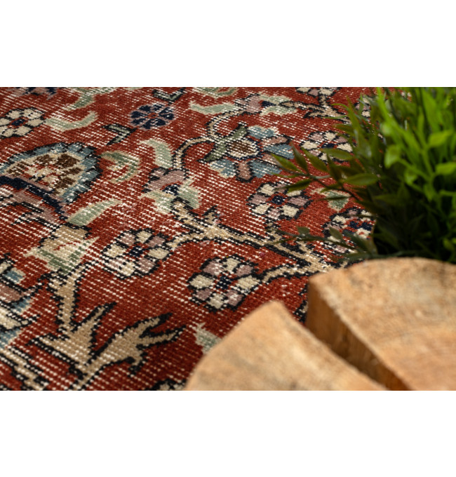 Ručne tkaný vlnený koberec Vintage 10181 rám / kvety, tehlový / zelený