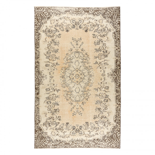 Ručně tkaný vlněný koberec Vintage 10313 ornament / květiny, béžový / zelený