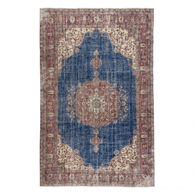Ručně tkaný vlněný koberec Vintage 10532 rám / ornament, bordó / modrý