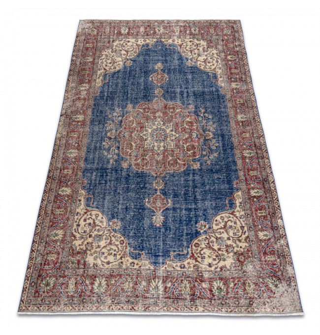 Ručne tkaný vlnený koberec Vintage 10532 rám / ornament, bordový / modrý