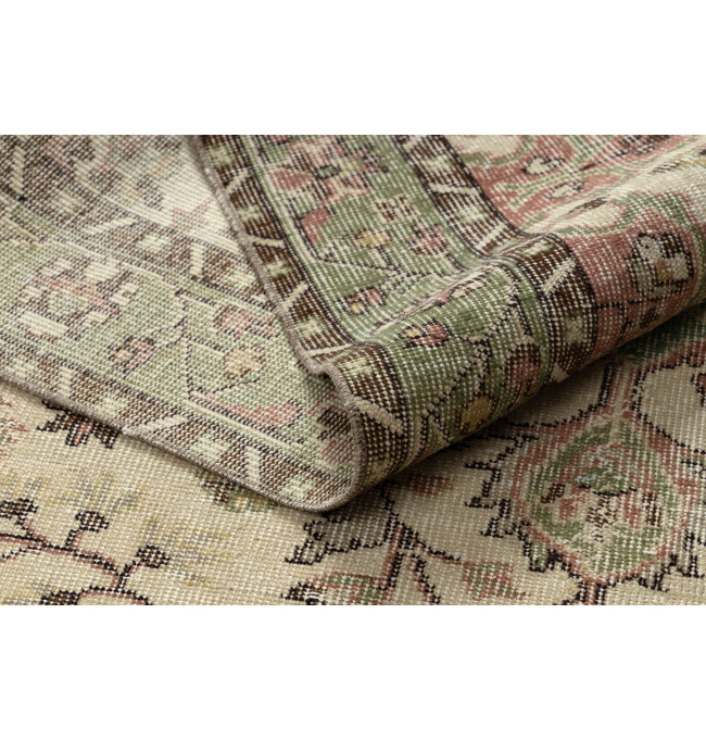 Ručne tkaný vlnený koberec Vintage 10534 ornament / kvety, béžový / zelený