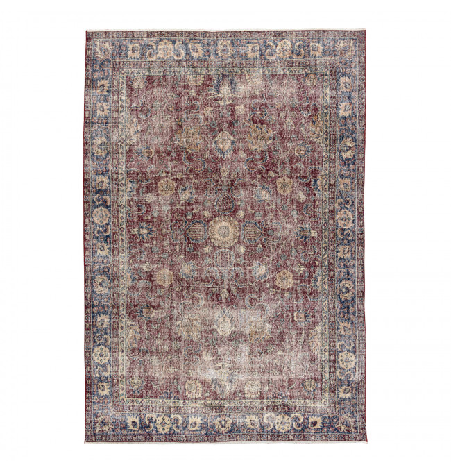 Ručne tkaný vlnený koberec Vintage 10665 rám / ornament, bordový / modrý