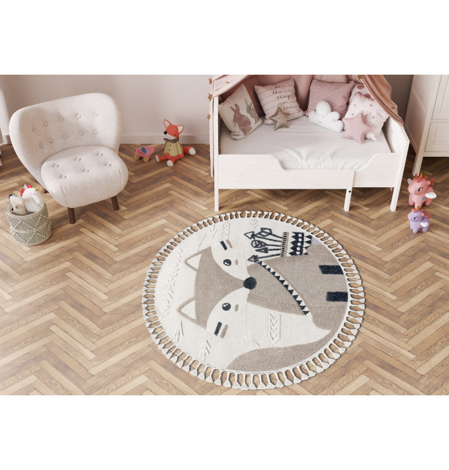 Detský koberec YOYO EY80 kruh biely / béžový, líška 