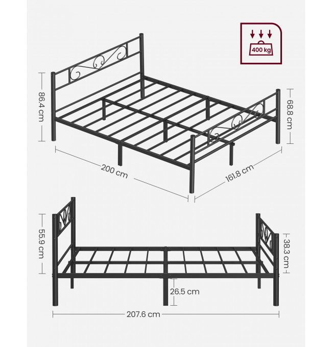 Kovová manželská posteľ 160 cm RMB065B01