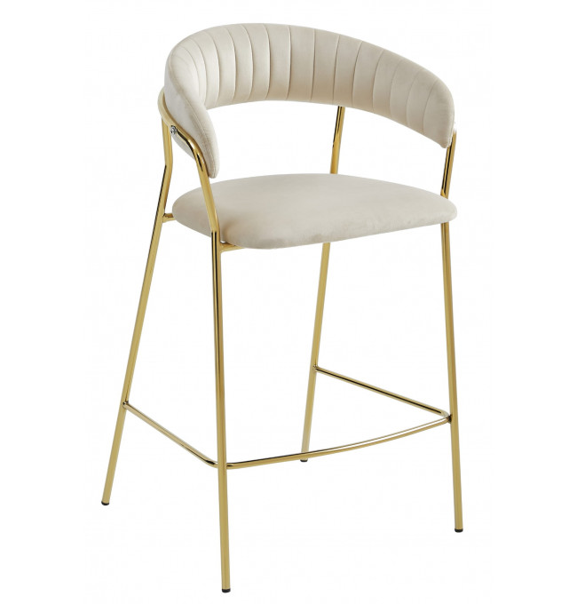 Barová stolička BADIA zamatová béžová (zlaté nohy)
