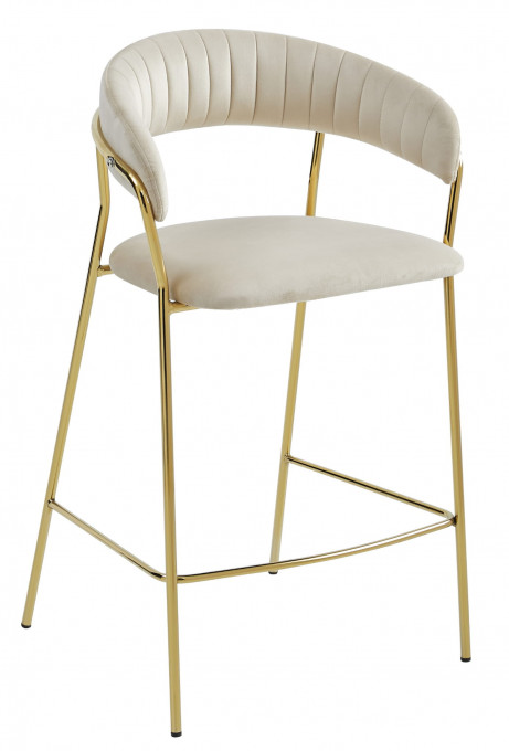 Set dvou barových židlí BADIA sametové béžové (zlaté nohy) 2 ks
