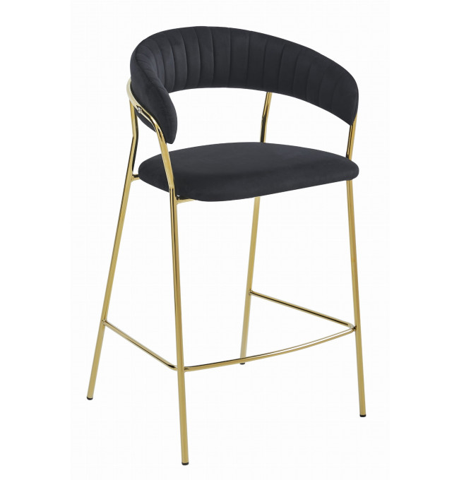 Barová stolička BADIA  zamatová čierna (zlaté nohy)