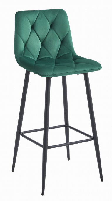 Barová židle NADO sametová tmavě zelená (černé nohy)