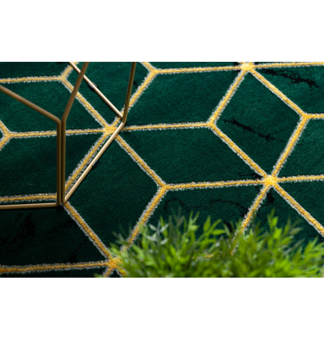 Koberec EMERALD exkluzivní 1014 glamour, styl kostka lahvově zelený / zlatý