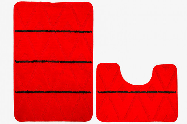 Sada kúpeľňových koberčekov PALMA červená / čierna, kosoštvorce
