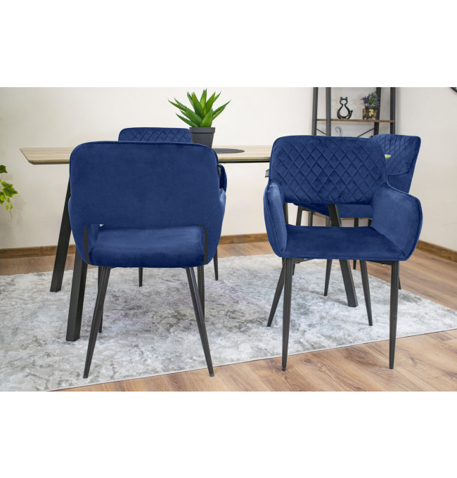 Set dvou jídelních židlí AMALFI samet modré (černé nohy) 2ks