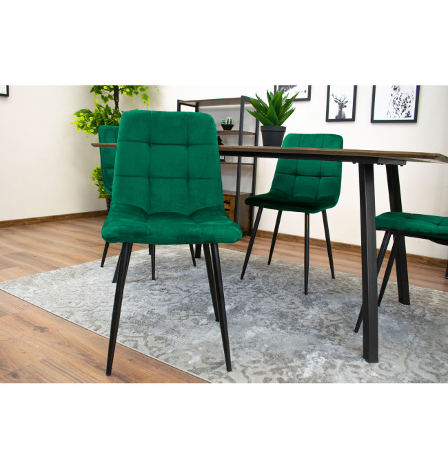 Set dvou jídelních židlí KARA samet tmavě zelená (černé nohy)
