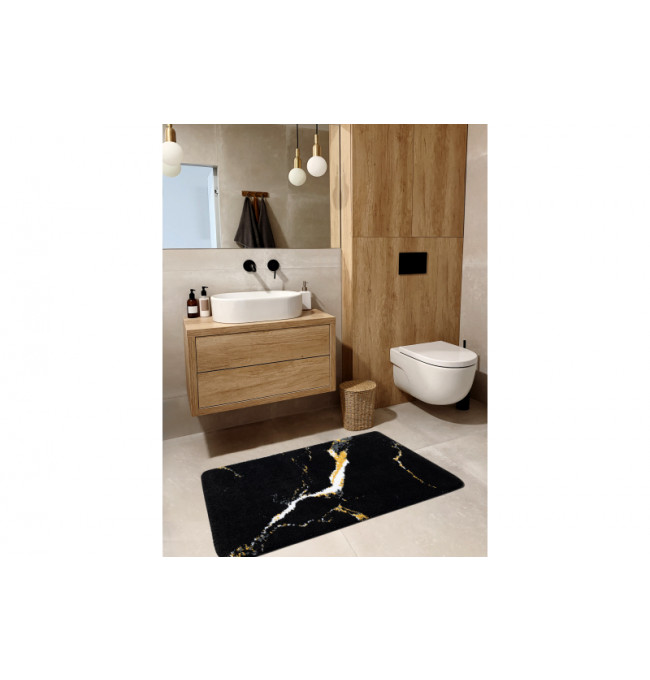 Kúpeľňový koberček MARBLE mramor, protišmykový, mäkký - černý
